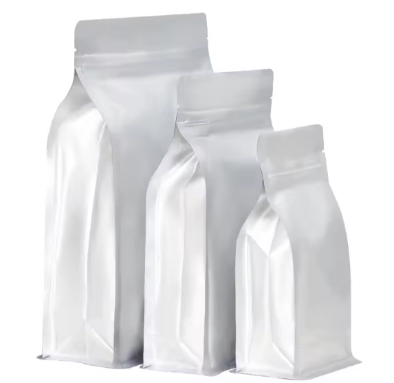 Three sizes of laminated flexible packaging pouches