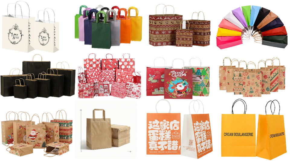 Custom Printed Kraft Shopping Paper Bags Eco Food Packaging Take Away Kraft Kraft Paper Bags Dark Blue With Ribbon Handles