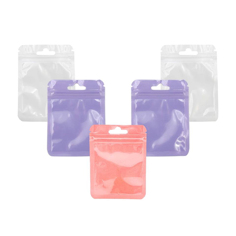 Custom Three Side Seal Macarons Color Jewelry Brush Plastic Bag Storage Transparent Holographic Sealed Packaging Ziplock Bags