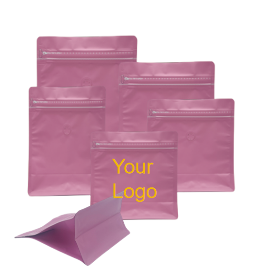 Custom Printed 8oz 12oz 16oz 100g 250g 500g Pink Coffee Bags Flat Bottom Tin Tie Stand up Zip Lock Pouch for Coffee Packaging Bag