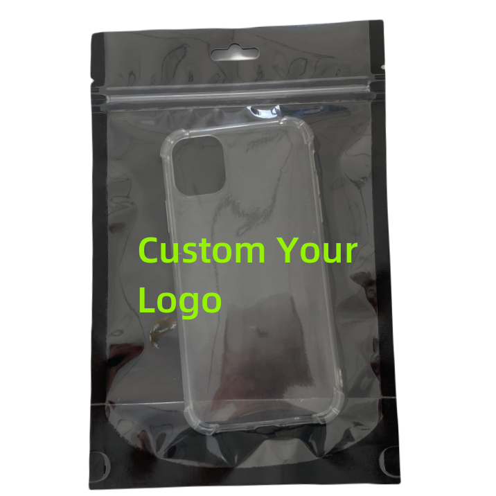 Custom Printed Logo Design One-Side Transparent Glossy Plastic Ziplock Package Cell Phone Case Bag