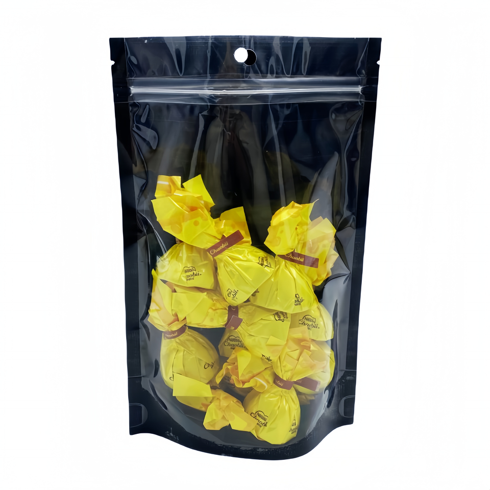 Clear Window Black Custom Printed Snack Nuts Dried Fruit Candy Gummy Doypack Food Packaging Bag Stand up Pouch With Zipper