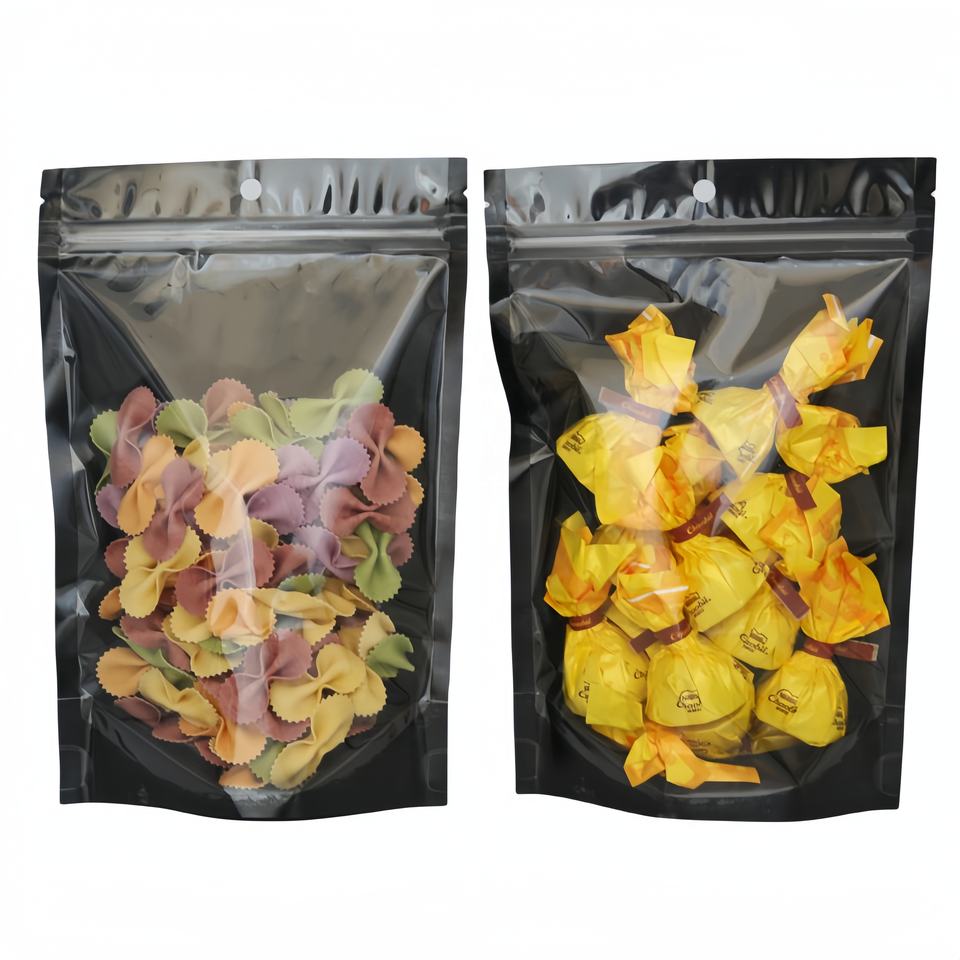 Clear Window Black Custom Printed Snack Nuts Dried Fruit Candy Gummy Doypack Food Packaging Bag Stand up Pouch With Zipper